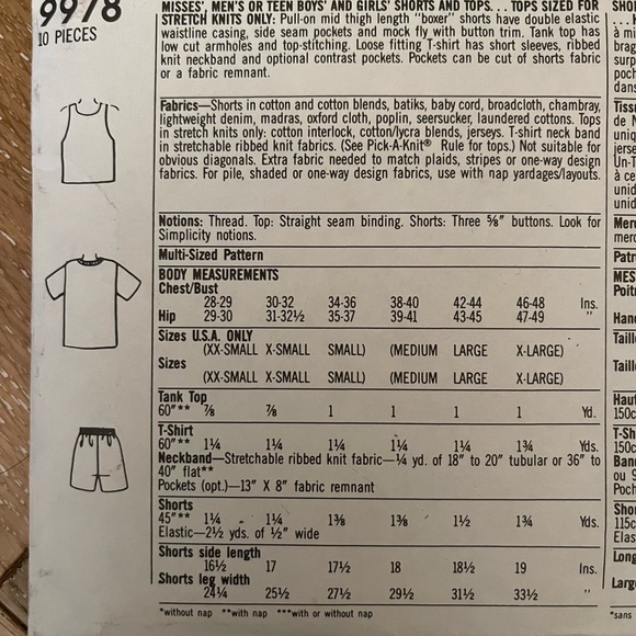 NWT Simplicity Sewing Pattern for Tank, T-Shirt & Shorts - Picture 4 of 5